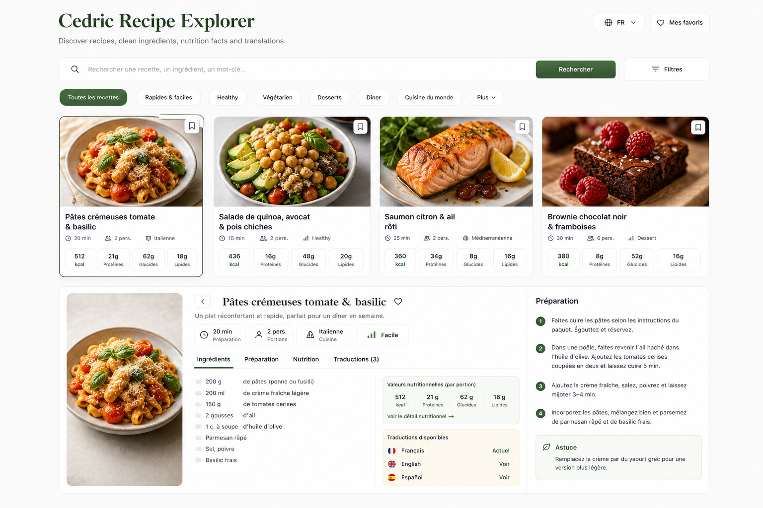 Rendu front du plugin Cedric Recipe Explorer